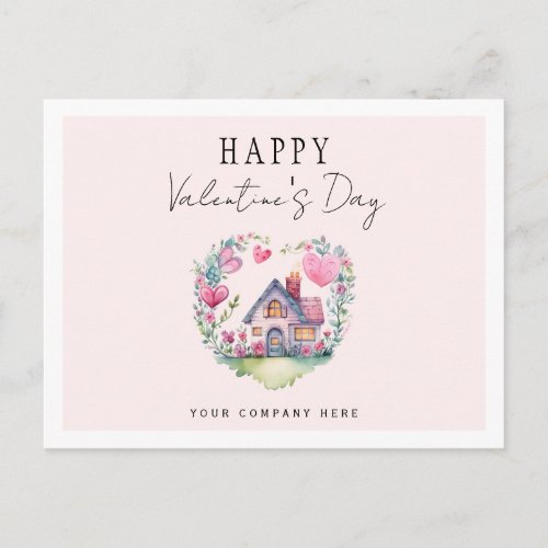 Valentines Day Heart House Watercolor Realty Holiday Postcard