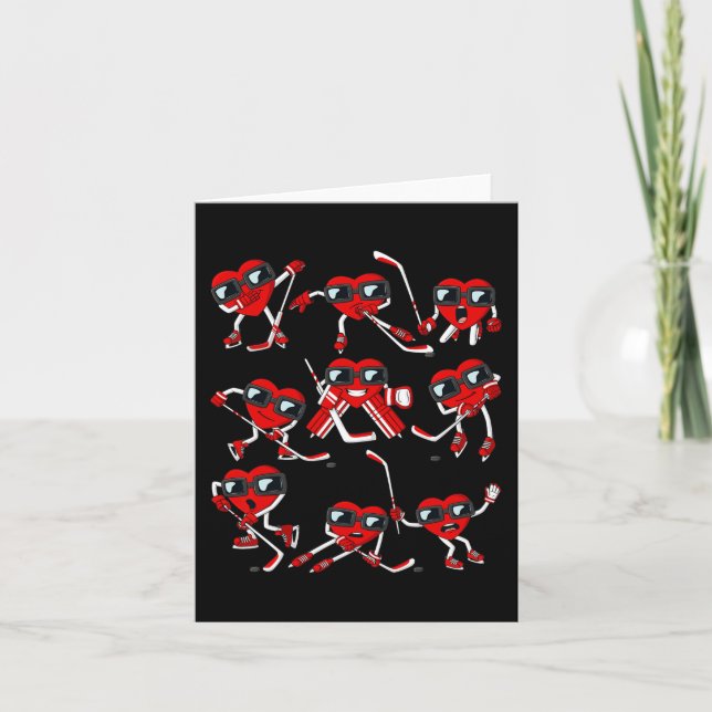 Valentines Day Heart Ice Hockey Player Fun Boys Ki Card (Front)