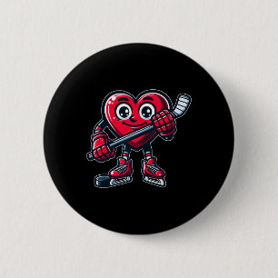 Valentine's Day Heart Ice Hockey Player Sports  Button