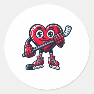 Valentine's Day Heart Ice Hockey Player Sports Classic Round Sticker