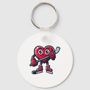 Valentine's Day Heart Ice Hockey Player Sports  Keychain
