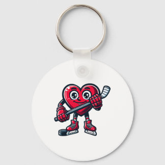 Valentine's Day Heart Ice Hockey Player Sports  Keychain