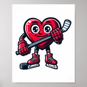 Valentine's Day Heart Ice Hockey Player Sports  Poster