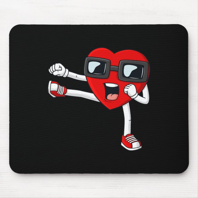 Valentines Day Heart Karate Kick Fun Boys Girls Ki Mouse Pad (Front)