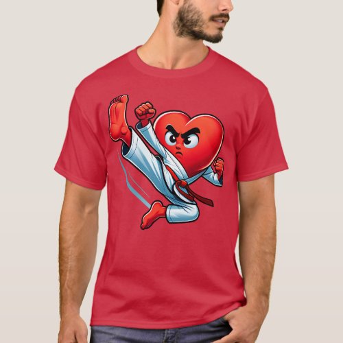 Valentines Day Heart Karate Kick Kung Fu Taekwondo T_Shirt