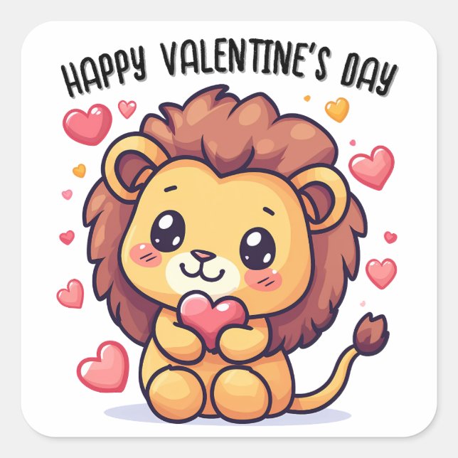 Valentine's Day Heart Lion Personalized Square Sticker (Front)