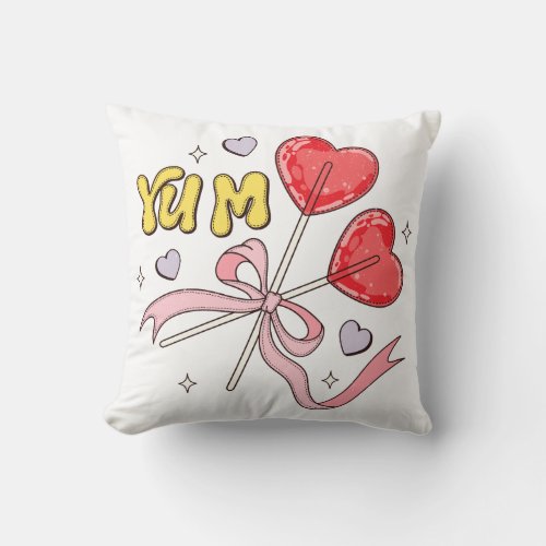 Valentines Day Heart Lollipop Throw Pillow