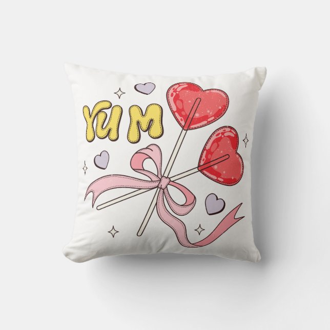 Valentine's Day Heart Lollipop Throw Pillow (Front)