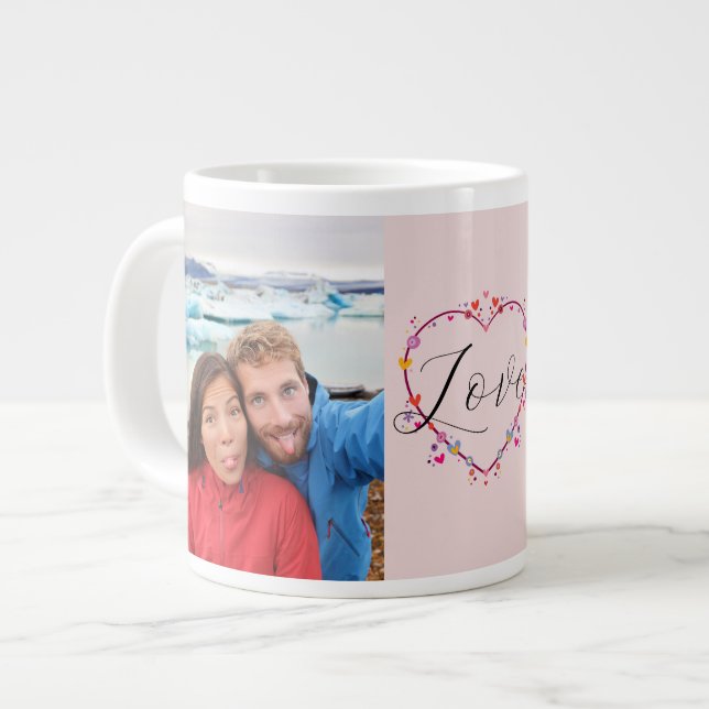 Valentines Day Heart Love 2 Photos Giant Coffee Mug (Front Left)
