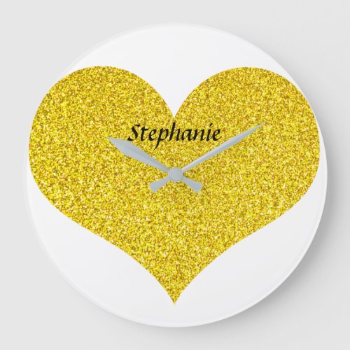 Valentines Day Heart Monogram Gold Glitter 2022 Large Clock