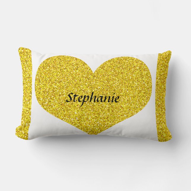 Valentine's Day Heart Monogram Gold Glitter 2022 Lumbar Pillow (Front)