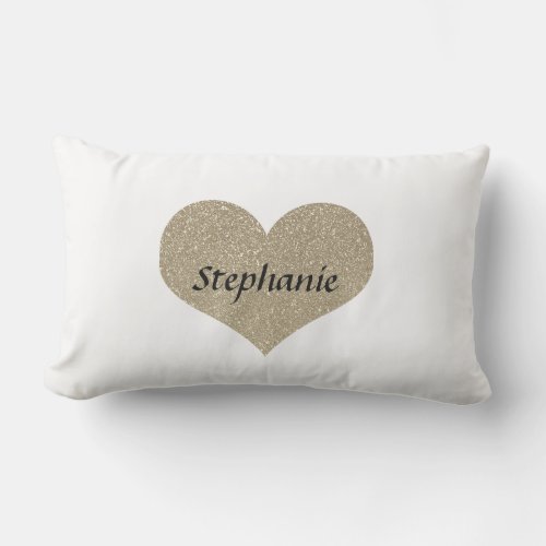 Valentines Day Heart Monogram Gold Glitter Gift Lumbar Pillow