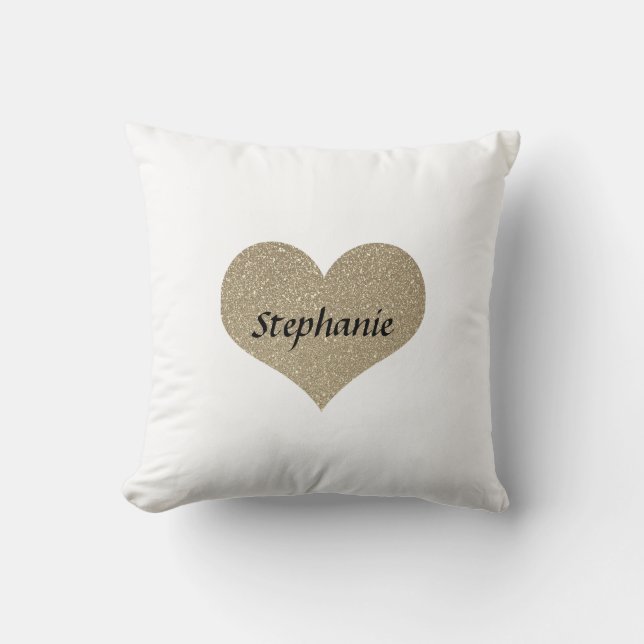 Valentine's Day Heart Monogram Gold Glitter Gift Throw Pillow (Front)