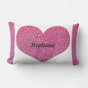 Valentine's Day Heart Monogram Rose Gold Glitter Lumbar Pillow