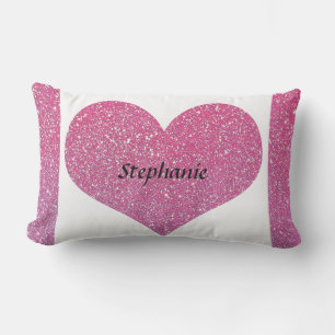 Valentine's Day Heart Monogram Rose Gold Glitter Lumbar Pillow