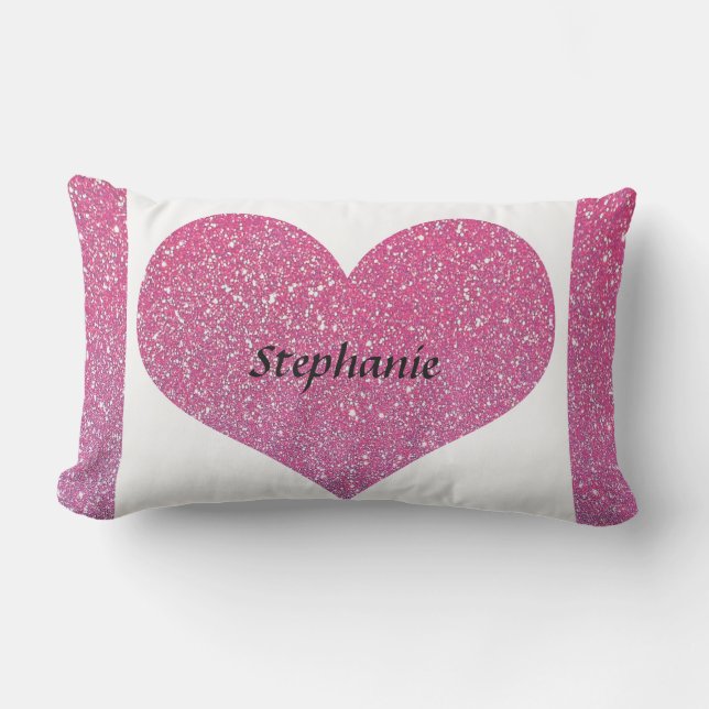 Valentine's Day Heart Monogram Rose Gold Glitter Lumbar Pillow (Front)