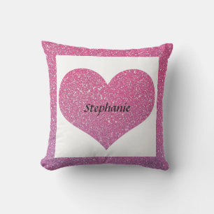 Valentine's Day Heart Monogram Rose Gold Glitter Outdoor Pillow