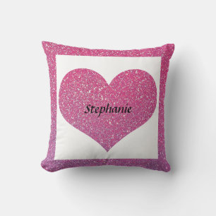 Valentine's Day Heart Monogram Rose Gold Glitter Throw Pillow