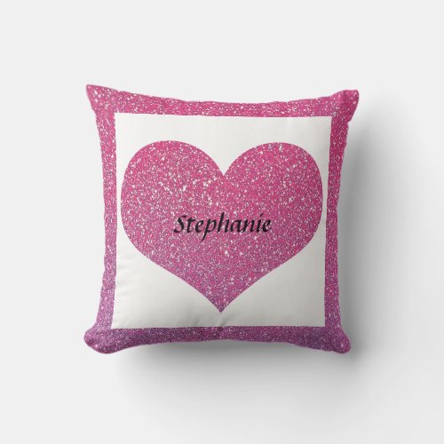 Valentines Day Heart Monogram Rose Gold Glitter Throw Pillow