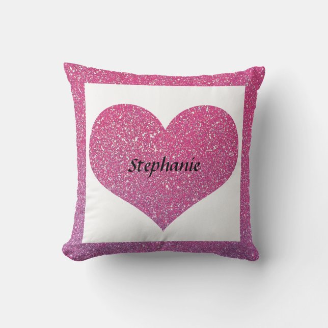 Valentine's Day Heart Monogram Rose Gold Glitter Throw Pillow (Front)