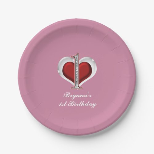 Valentines Day Heart One 1ST ANY COLOR Party Paper Plates