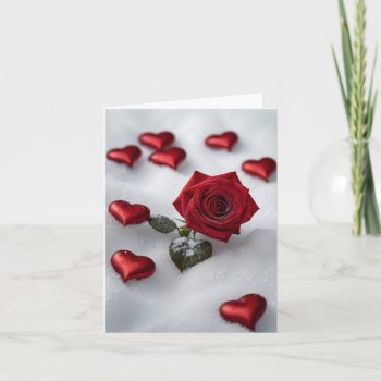 Valentine's Day Heart Ornaments Red Rose Flower Card by sirylok at Zazzle