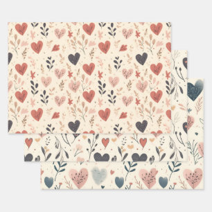 Valentines Day Heart Pattern  Mix Wrapping Paper Sheets