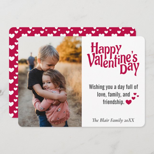 Valentine's Day Heart Pattern Photo Holiday Card (Front/Back)