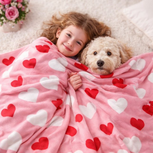 Valentine's Day Heart Pattern Pink Red White Fleece Blanket (Creator Uploaded)