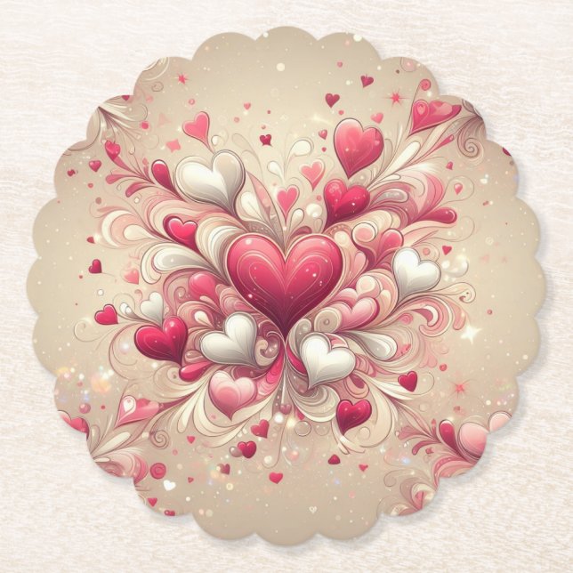 valentine's day heart patterned paper coaster (Front)