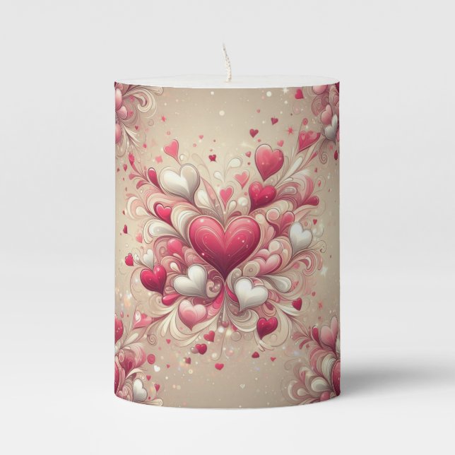 valentine's day heart patterned pillar candle (Front)