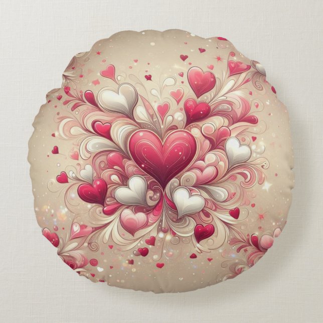 valentine's day heart patterned round pillow (Front)