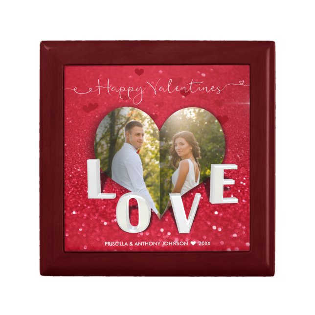 Valentine's Day Heart Photo Glitter Tile Gift Box (Front)