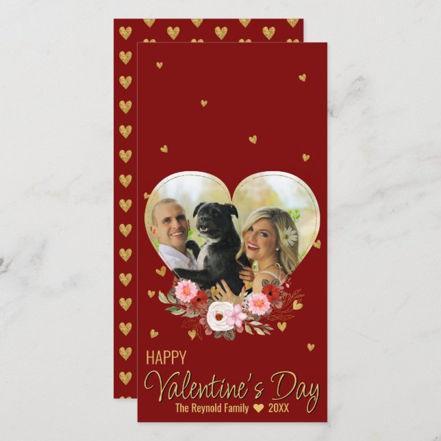 Valentine's Day Heart Photo Gold Glitter Heart Red (Front/Back)