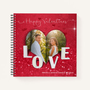 Valentine's Day Heart Photo Red Glitter Notebook