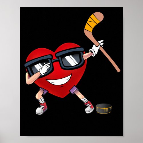 Valentines Day Heart Playing Hockey Poster