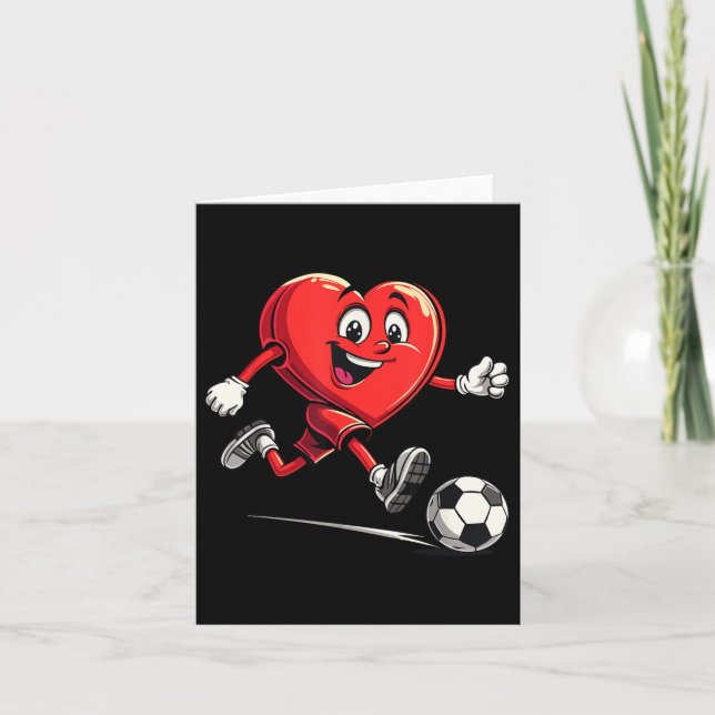 Valentines Day Heart Playing Soccer For Boys Kids  Card (Front)