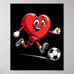 Valentines Day Heart Playing Soccer For Boys Kids Poster
