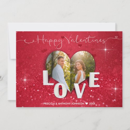 Valentines Day Heart Red Glitter _ Photo Card