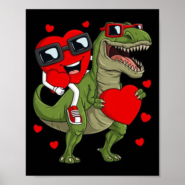 Valentines Day Heart Riding Dinosaur T Rex Fun Boy Poster (Front)