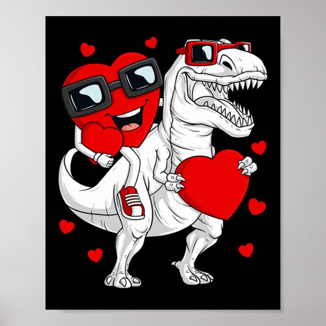 Valentines Day Heart Riding Dinosaur T Rex Fun Boy Poster (Front)