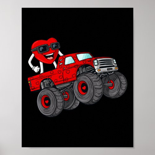 Valentines Day Heart Riding Monster Truck Toddler  Poster