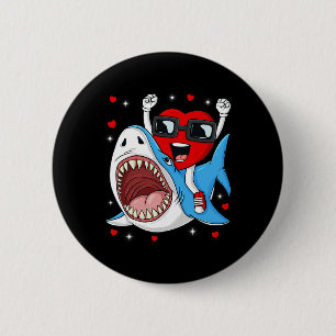 Valentines Day Heart Riding Shark Fun Toddler Boys Button
