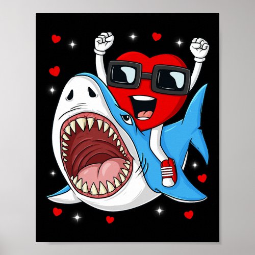 Valentines Day Heart Riding Shark Fun Toddler Boys Poster