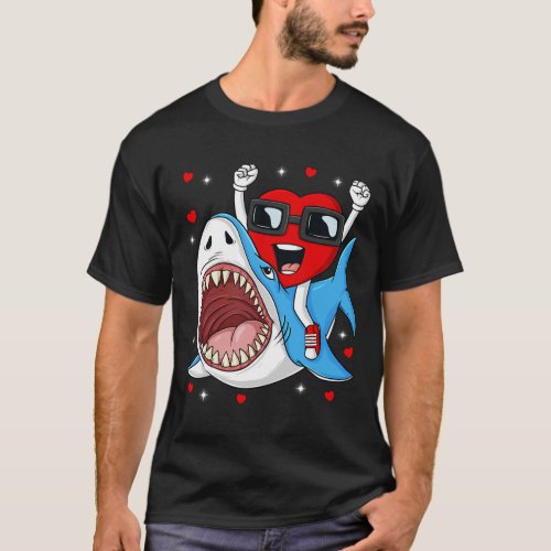 Valentines Day Heart Riding Shark Fun Toddler Boys T_Shirt