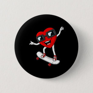 Valentines Day Heart Riding Skateboard Boys Kids T Button