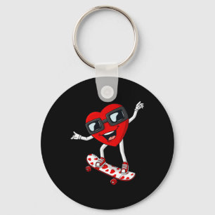 Valentines Day Heart Riding Skateboard Boys Kids T Keychain