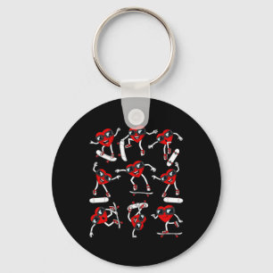 Valentines Day Heart Riding Skateboards Boys Kids Keychain