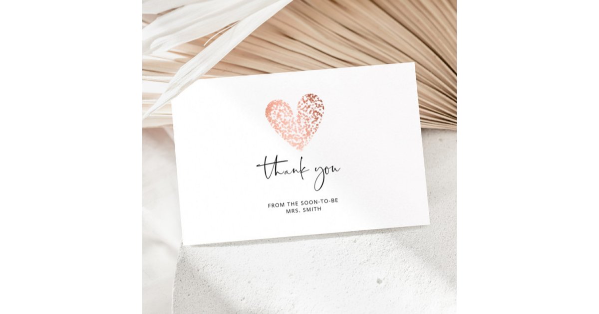 Valentines day heart rose gold thank you card | Zazzle