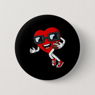 Valentines Day Heart Running With A Football Boys  Button